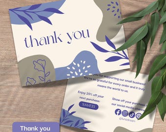 Brand thank you card for small business packaging insert editable thankyou card for branding custom thankyou card template | LD02