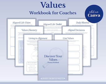 Life Coach Workbook, Core Values Workbook, Values Discovery, Editable Canva Template, Lead Magnet, Therapy Tool | LC02