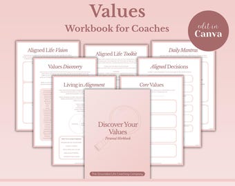 Life Coach Workbook, Core Values Workbook, Values Discovery, Editable Canva Template, Lead Magnet, Therapy Tool | LC03