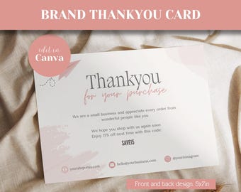 Brand thank you card for small business packaging insert editable thankyou card for branding custom thankyou card template | CC01