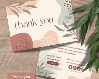 Brand thank you card for small business packaging insert editable thankyou card for branding custom thankyou card template | LD01