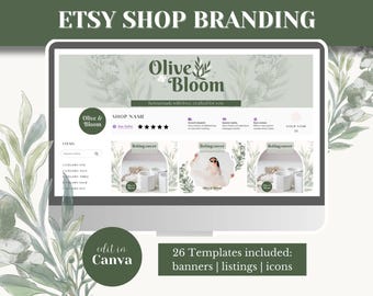 Etsy Shop Kit for Etsy store template for Etsy banner template Etsy Canva templates editable Etsy listings Etsy branding templates | OB01