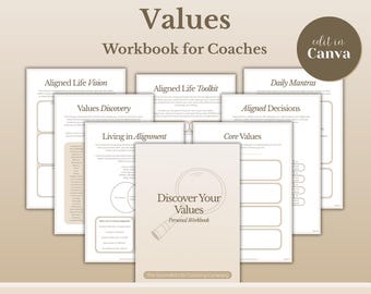 Life Coach Workbook, Core Values Workbook, Values Discovery, Editable Canva Template, Lead Magnet, Therapy Tool | LC01