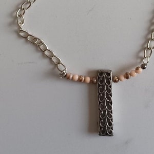 SILVER BLUSH...salvage necklace, upcycled design, adjustable length, blush colored beads, boho style, handmade original, free shipping