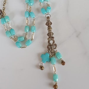 ANCIENT BELLS...salvage necklace,turquoise beaded chain, extra long length, Afghanistan metal,curated antique, upcycled materials, handmade