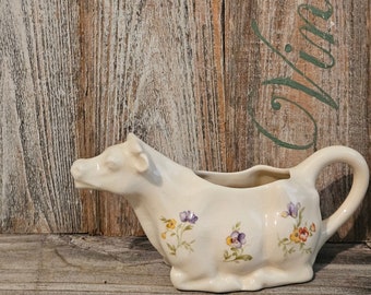 Vintage Cow Creamer Laying Down Made in England Floral Design