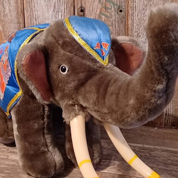 Vintage Ringling Brothers Barnum and Bailey 126th Circus Elephant Plush Stuffed Animal Souvenir, Greatest Show on Earth.  19" x 9"
