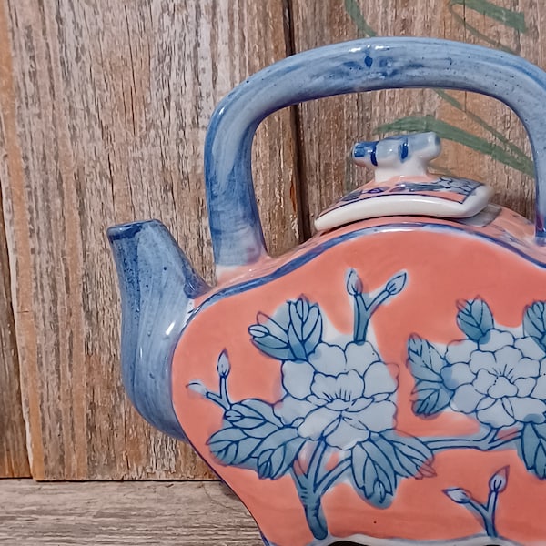 Vintage Ben Rickert Porcelain Teapot Pink Green Blue Asian Floral