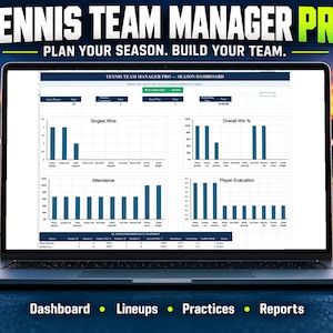 Kalkylblad för tennislagledare, tränarplanerare, spelartruppen och stege, matchschema, singel-dubbeluppställning, statistikspårning