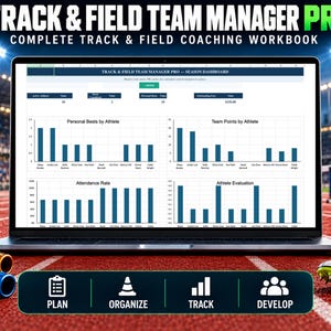 Track and Field Team Manager Spreadsheet, Coach Planner, Athlete Roster, Meet Schedule, Event Entries, Results & PR Tracker Excel