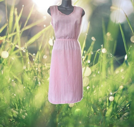 1970s vintage midi pastel pink stripes sleeveless