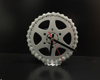 Up-cycled metal bicycle parts clock