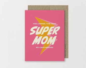 Super Mom Superhero Card, Mother's Day, Birthday Gift for Mom and Mom To-Be, Legend, Hero, Mother's Day 2026