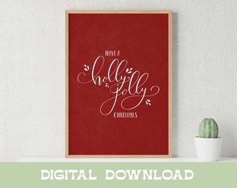 Christmas Printable Wall Art, Red Holiday Wall Decor, Digital Poster, 2023 Handlettering Art, Perfect for home, office, stores