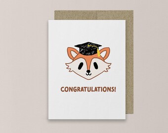 Fox Graduation Greeting Card, Congratulations, Fox Grad Cap, High School Senior Class of 2023 2024, Gift for Graduates, Grad Student