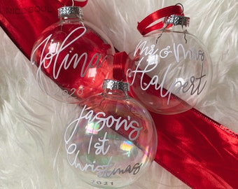 Clear Glass Ornament Balls | Personalized & Handmade Christmas Gifts for Boyfriend, Girlfriend, Wedding, Engaged, Bridesmaids