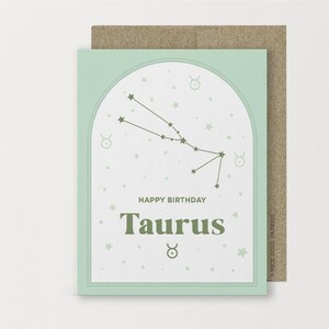 Happy Birthday Taurus Card, Zodiac Card, Horoscope Astrology Greeting Card, Taurus Gift, April May Birthday, Pastel Constellation