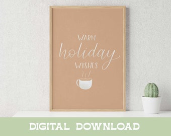 Christmas Wall Art, Boho Coffee Latte Holiday Decor, 2023 Handlettering Illustration Christmas Art, Art for home and office decor