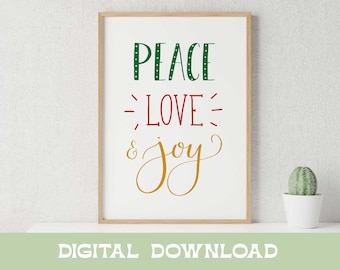 Peace, Love, and Joy Christmas Wall Art, Fun Holiday Decor, Digital Printable Download, 2023 Handlettering Christmas Art