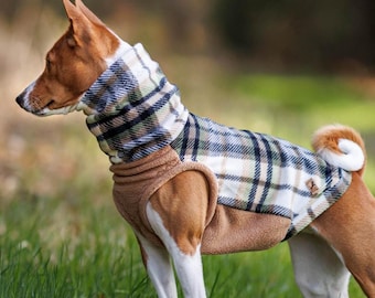 Dog fleece tanktop, Tartan dog sweater, Warm dog apparel, Dog coat, Dog pullover, Plaid dog coat, MADE TO MEASURE, Dog apparel