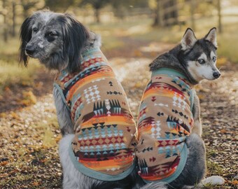 Dog fleece tanktop, Aztec dog sweater, Warm dog apparel, Dog coat, Dog pullover, Southwestern dog coat, MADE TO MEASURE, Dog apparel