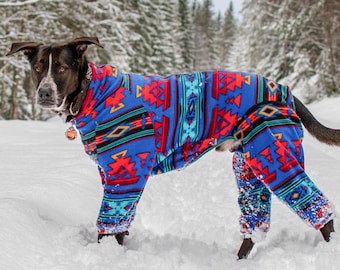 Dog jumpsuit, Southwestern dog coat, Dog jammies, Custom dog pullover, Dog fleece clothes, Dog coat, Warm dog pajama, Aztec dog overall