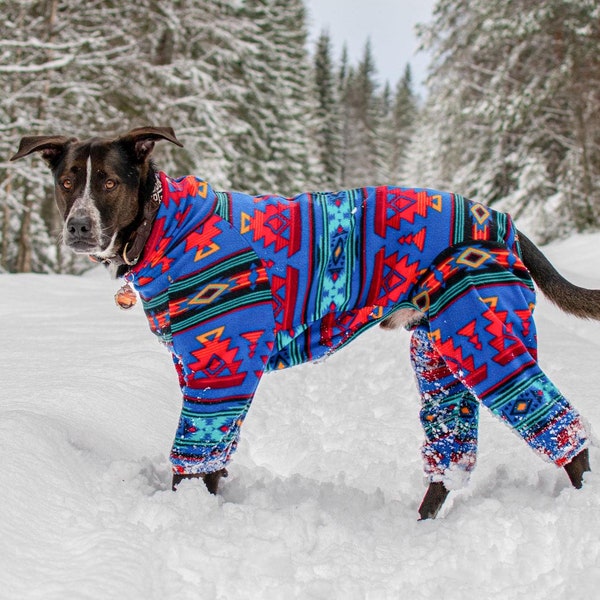Dog jumpsuit, Southwestern dog coat, Dog jammies, Custom dog pullover, Dog fleece clothes, Dog coat, Warm dog pajama, Aztec dog overall