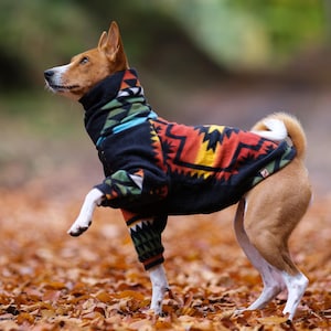 犬用フリースセーター、南西部風犬用セーター、犬用アパレル、アステカ風犬用セーター、大型犬・小型犬用コート、オーダーメイド、飼い主への贈り物
