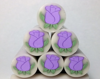 Purple Rosebud Cane, Raw Unbaked Cane, Polymer Clay Cane, Millefiori Cane,