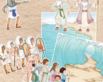 Set di immagini stampabili di Mosè che divide il Mar Rosso