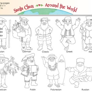 Santa Claus Around the World- Digital Clip Art, Coloring Pages and ...