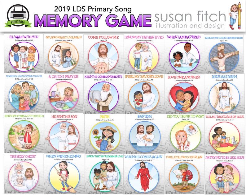 2019 LDS Primary Song Memory Game Etsy