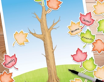 Thankful Tree Printable | Thanksgiving Gratitude Activity for Families | DIY Thankful Tree Poster & Leaves | Fall Family Tradition PDF