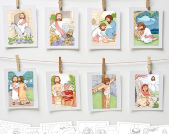 Storie di Pasqua e illustrazioni stampabili della Settimana Santa e pagine da colorare