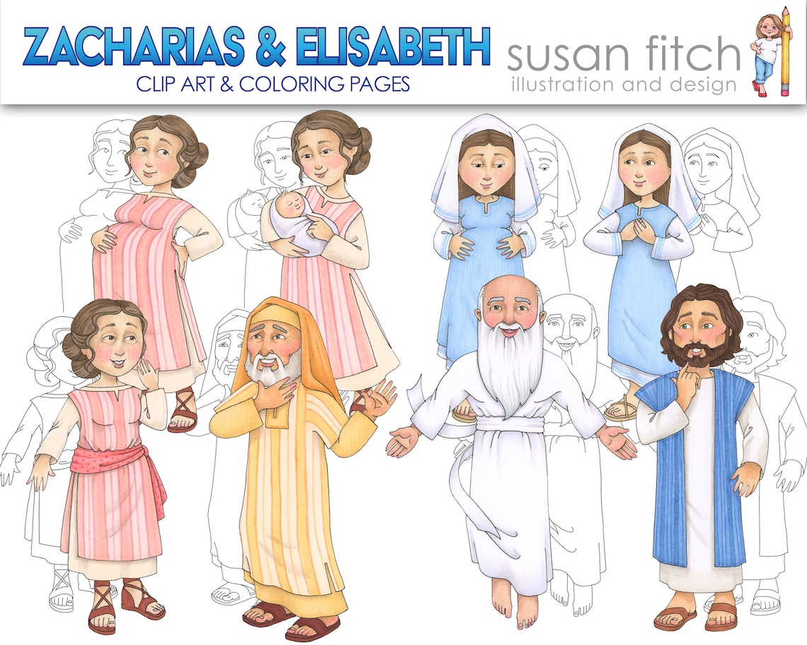 Zacharias and Elisabeth Clip Art and Coloring Pages - Etsy