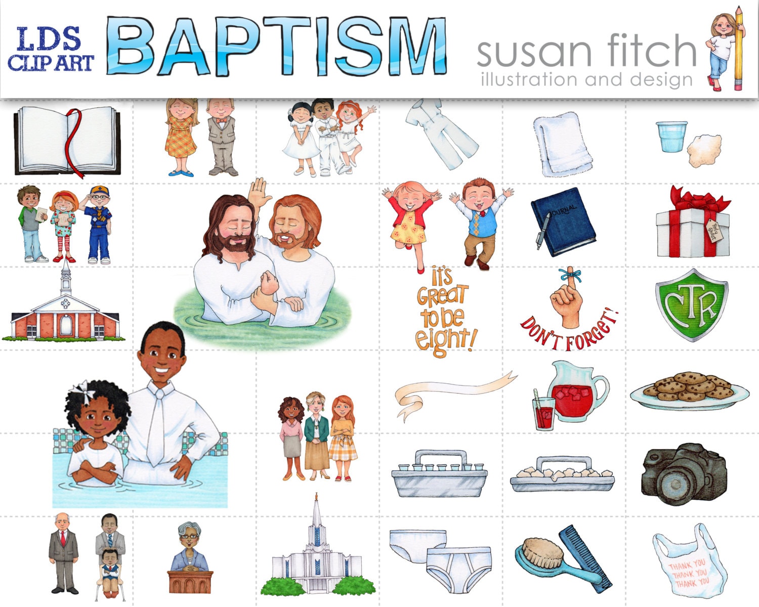 LDS Baptism Clip Art Set.