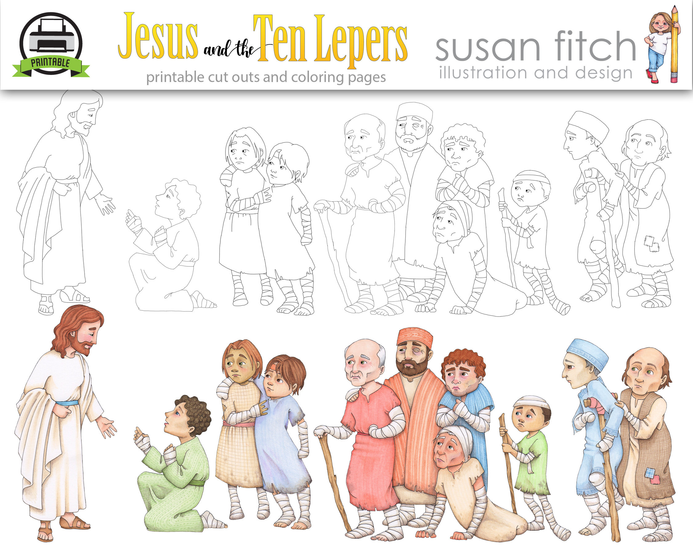 Jesus And The Ten Lepers Clip Art And Coloring Pages Etsy Denmark