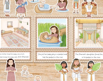 Schede stampabili per la sequenza delle storie di Baby Moses / Storia della Bibbia per bambini / Mosè nel cesto / Attività bibliche per la scuola domenicale e prescolare