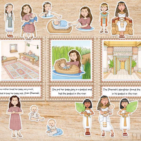 Baby Moses Story Sequencing Cards Printable | Bible Story for Kids | Moses in the Basket | Sunday School & Preschool Bible Activity