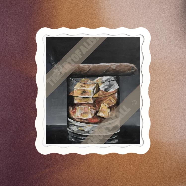 CANVAS PRINT: "Vices (for Jus)”  Whiskey & Cigar Lounge Painting - Painted by Small Artist - 8x10, 12x15, 16x20, 24x30 Available Sizes
