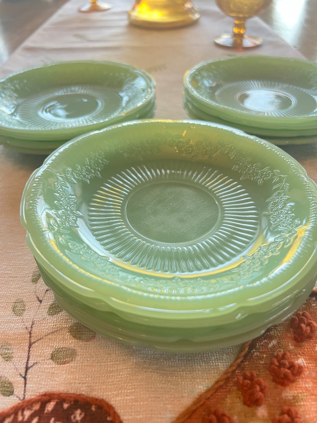 Vintage Fire King Oven Ware Green Jadeite Alice 6 Bread and Butter