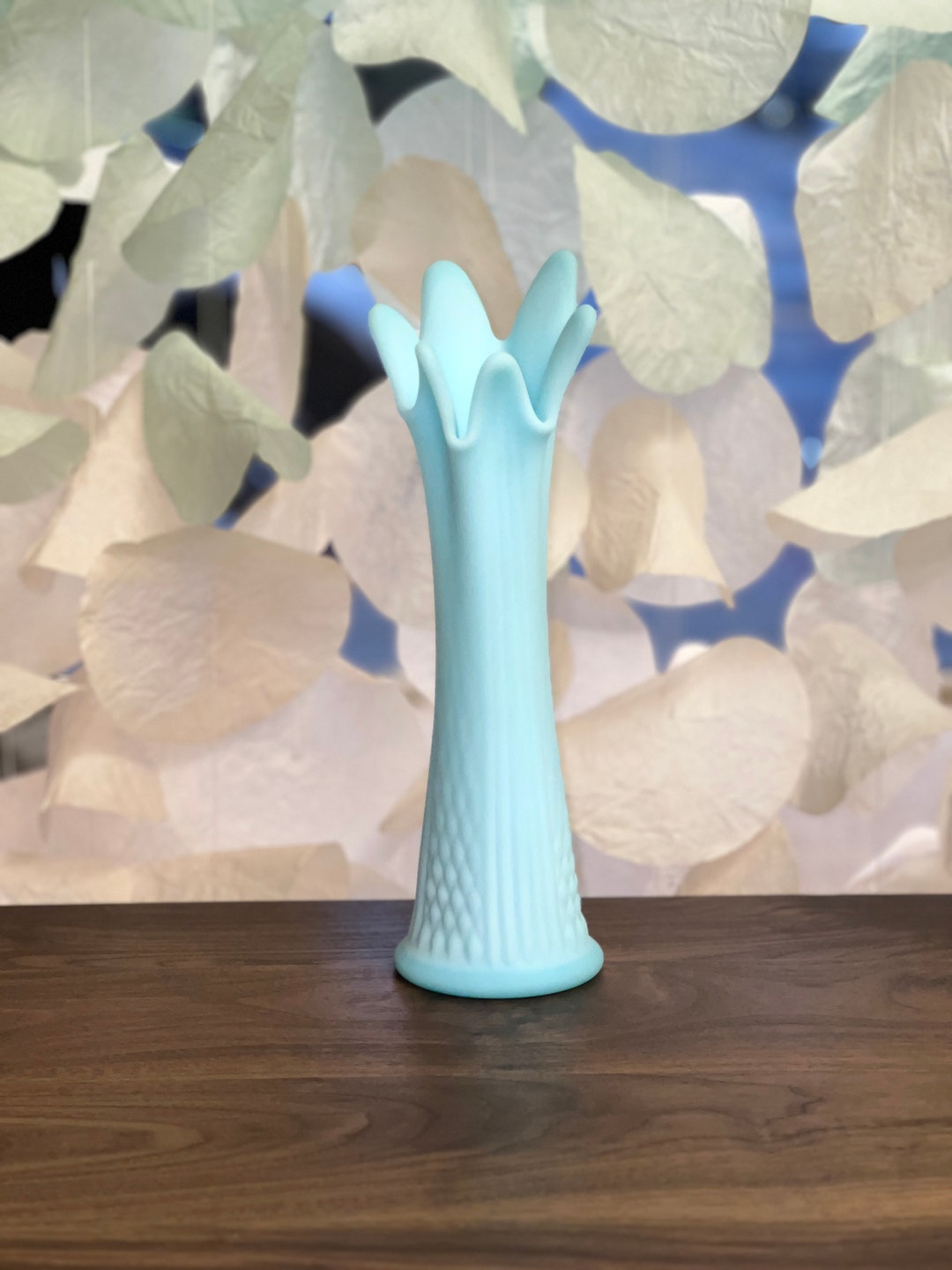 Vintage Fenton Glass Powder Blue Swung Vase Large 14 Etsy