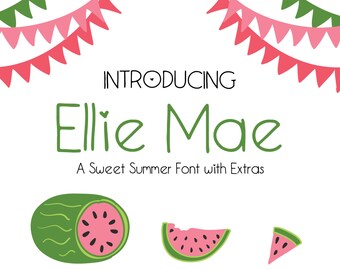 Ellie Mae, Handwritten Font, Handwriting Font, Watermelon Clipart, Summer Clipart, watermelon Graphics, Summer Graphics, Watermelon Vector