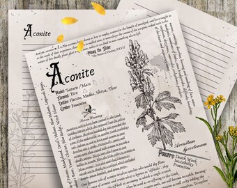 Aconite- Grimoire Printable, Book of Shadows Printable, Poisonous Herbs, Wiccan, Witch, Witchcraft, The Poisonous Herb Collection