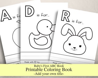 Baby's First ABC Book without titles, Baby Shower Game, Coloring Book, Printable PDF, Letter Size, Prefilled Coloring pages