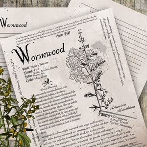 Wormwood- Grimoire Printable, Book of Shadows Printable, Poisonous Herbs, Wiccan, Witch, Witchcraft, The Poisonous Herb Collection