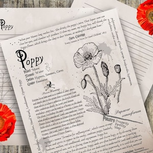 Poppy- Grimoire Printable, Book of Shadows Printable, Poisonous Herbs, Wiccan, Witch, Witchcraft, The Poisonous Herb Collection