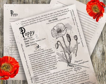 Poppy- Grimoire Printable, Book of Shadows Printable, Poisonous Herbs, Wiccan, Witch, Witchcraft, The Poisonous Herb Collection