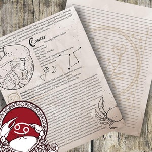 Cancer- Grimoire Printable, Book of Shadows Printable, Zodiac, Wiccan, Witch, Witchcraft, The Zodiac Collection