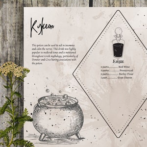 Kykeon Potion Recipe- Grimoire Printable, Book of Shadows Printable, Grimoire, Pagan Holidays, Wiccan, Witch, Witchcraft, BOS